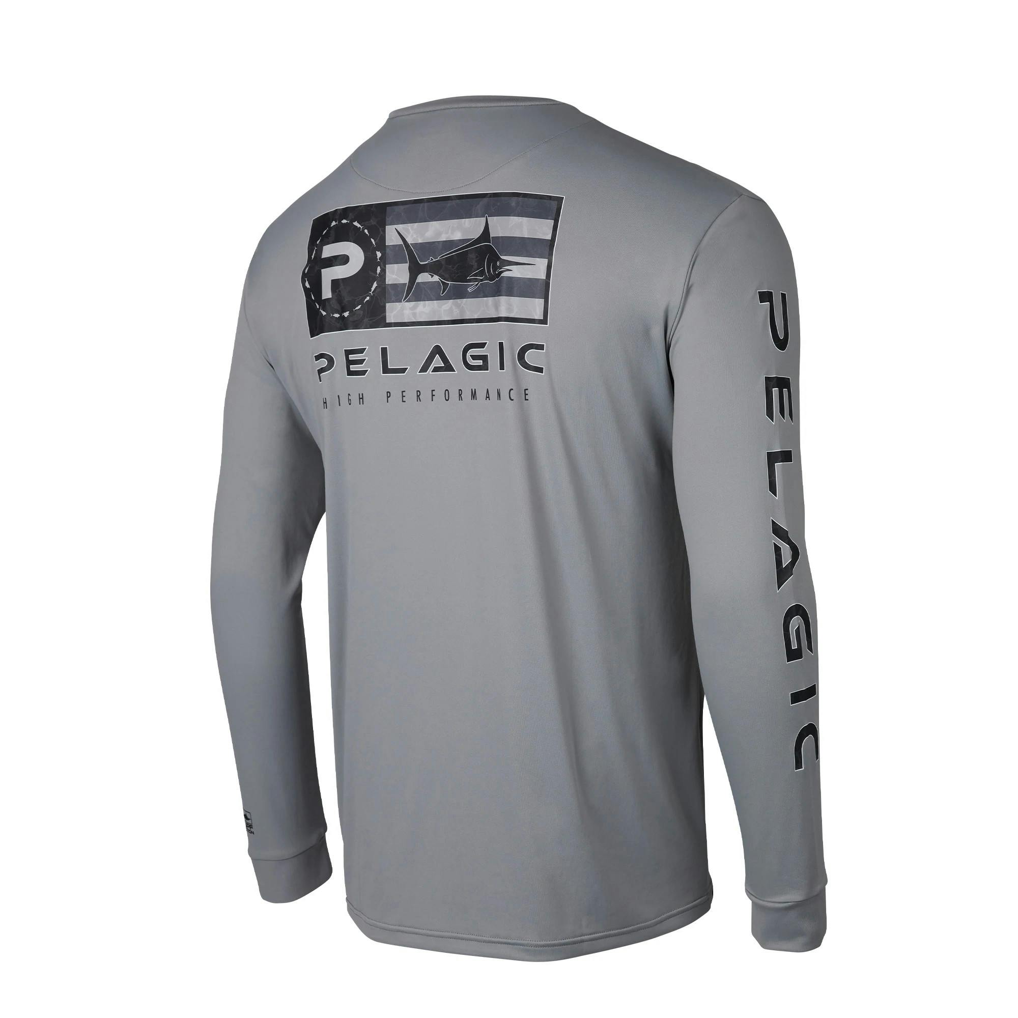 Pelagic Aquatek Icon Long Sleeve Performance Fishing Shirt Back - Grey