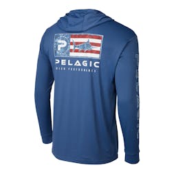Pelagic Aquatek Icon Hooded Long Sleeve Performance Fishing Shirt Back - Smokey Blue Thumbnail}