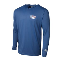 Pelagic Aquatek Icon Hooded Long Sleeve Performance Fishing Shirt Front - Smokey Blue Thumbnail}