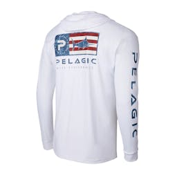 Pelagic Aquatek Icon Hooded Long Sleeve Performance Fishing Shirt Back - White Thumbnail}