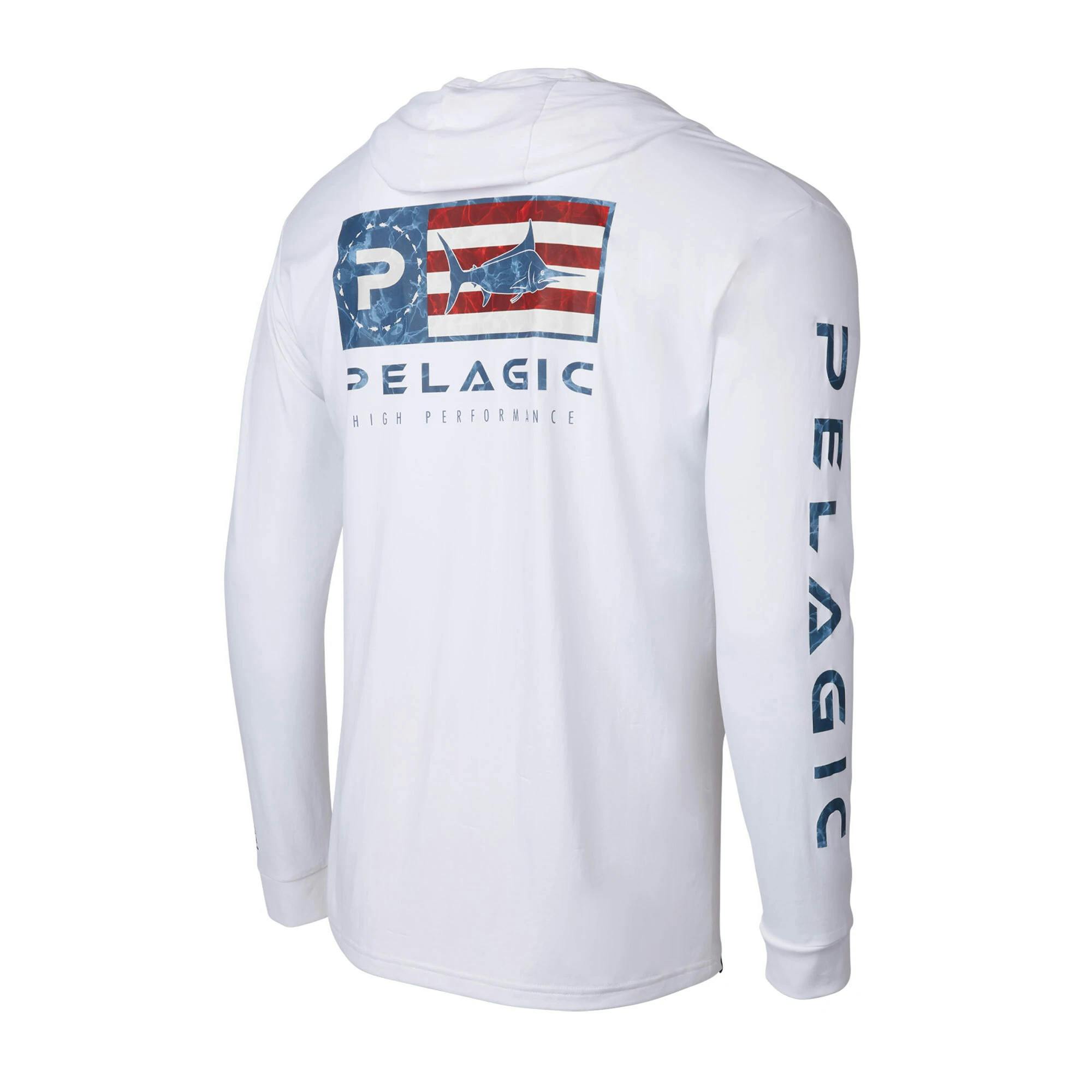 Pelagic Aquatek Icon Hooded Long Sleeve Performance Fishing Shirt Back - White