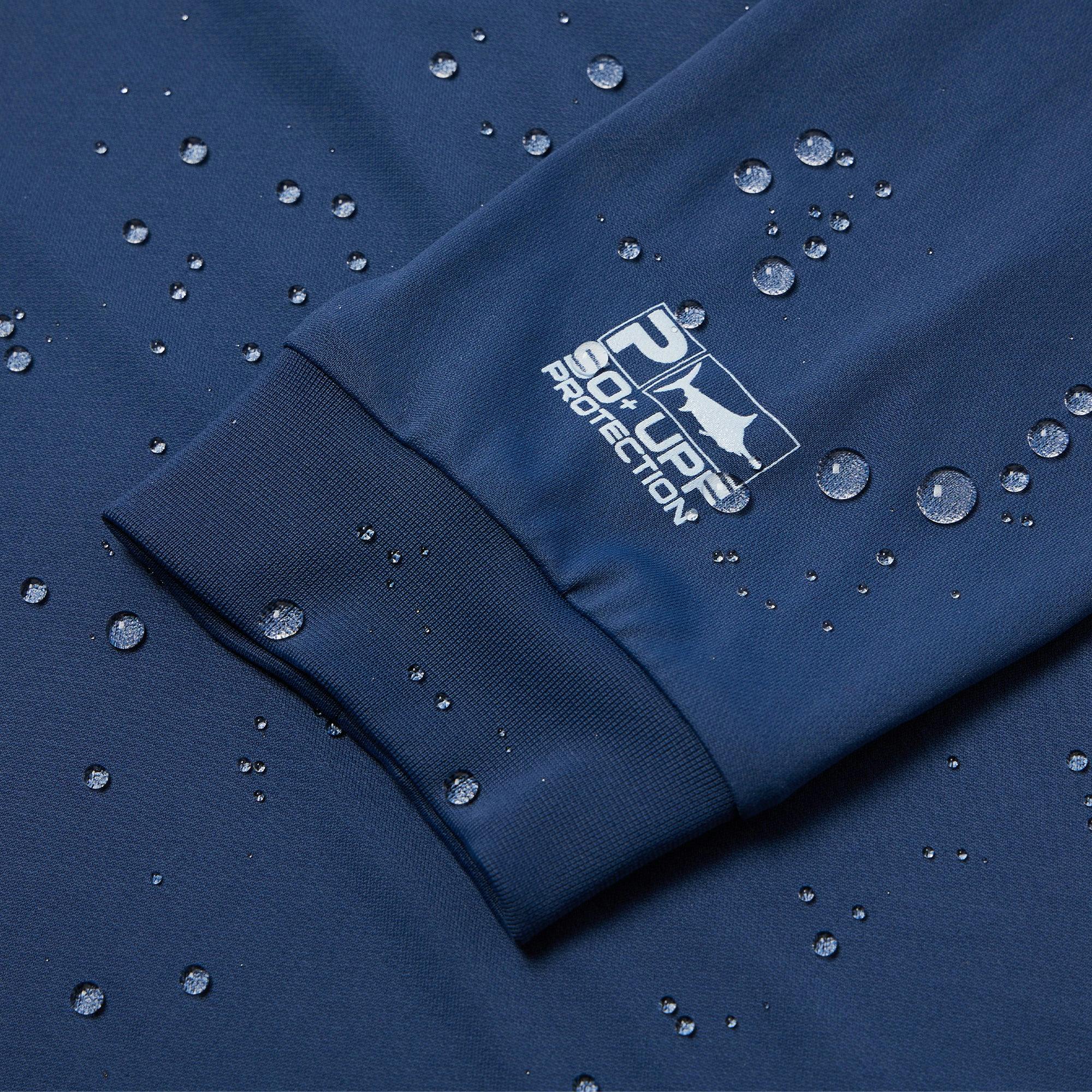 Pelagic Aquatek Icon Hooded Long Sleeve Performance Fishing Shirt Sleeve - Smokey Blue
