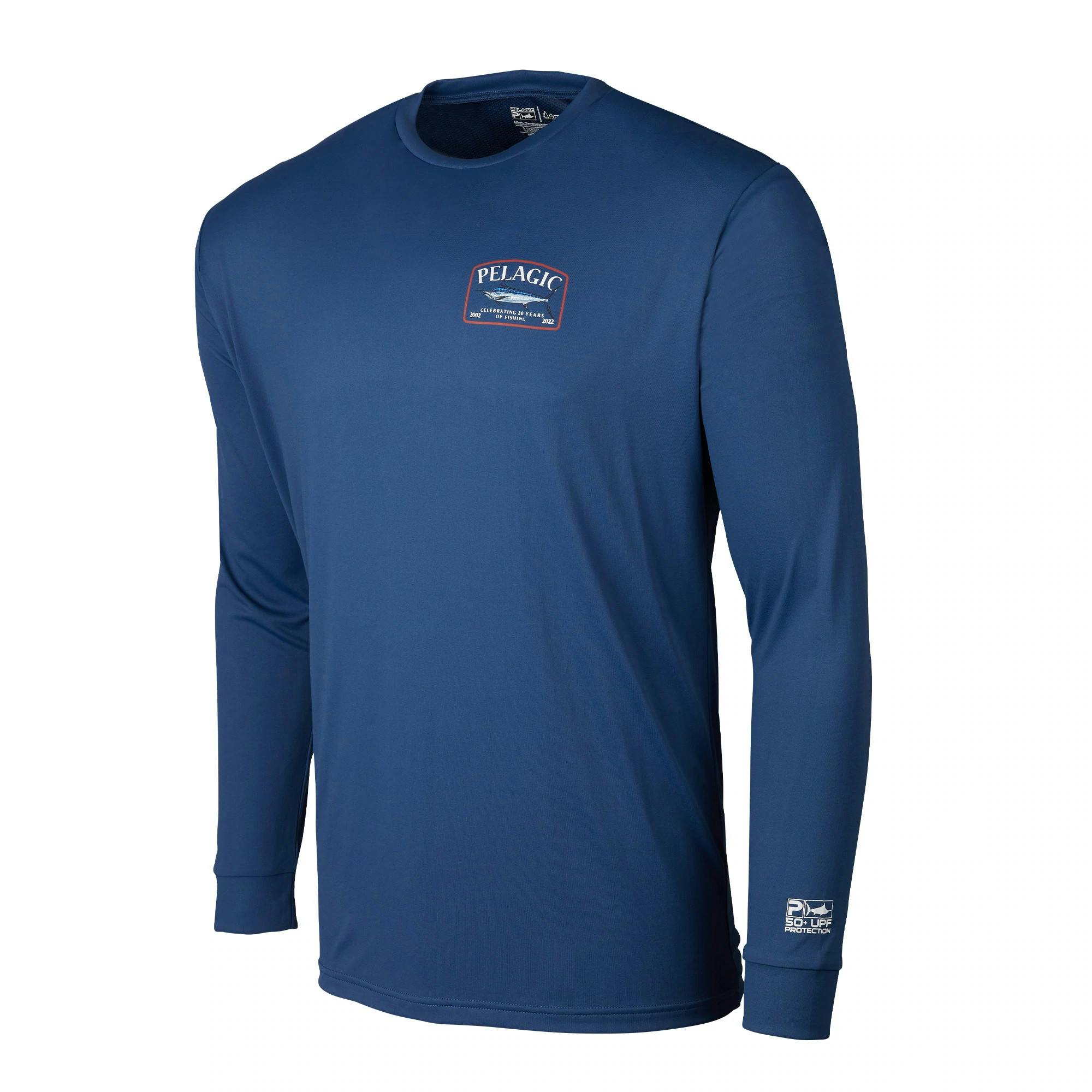 Pelagic Aquatek Game Fish Long Sleeve Performance Fishing Shirt Front - Smokey Blue