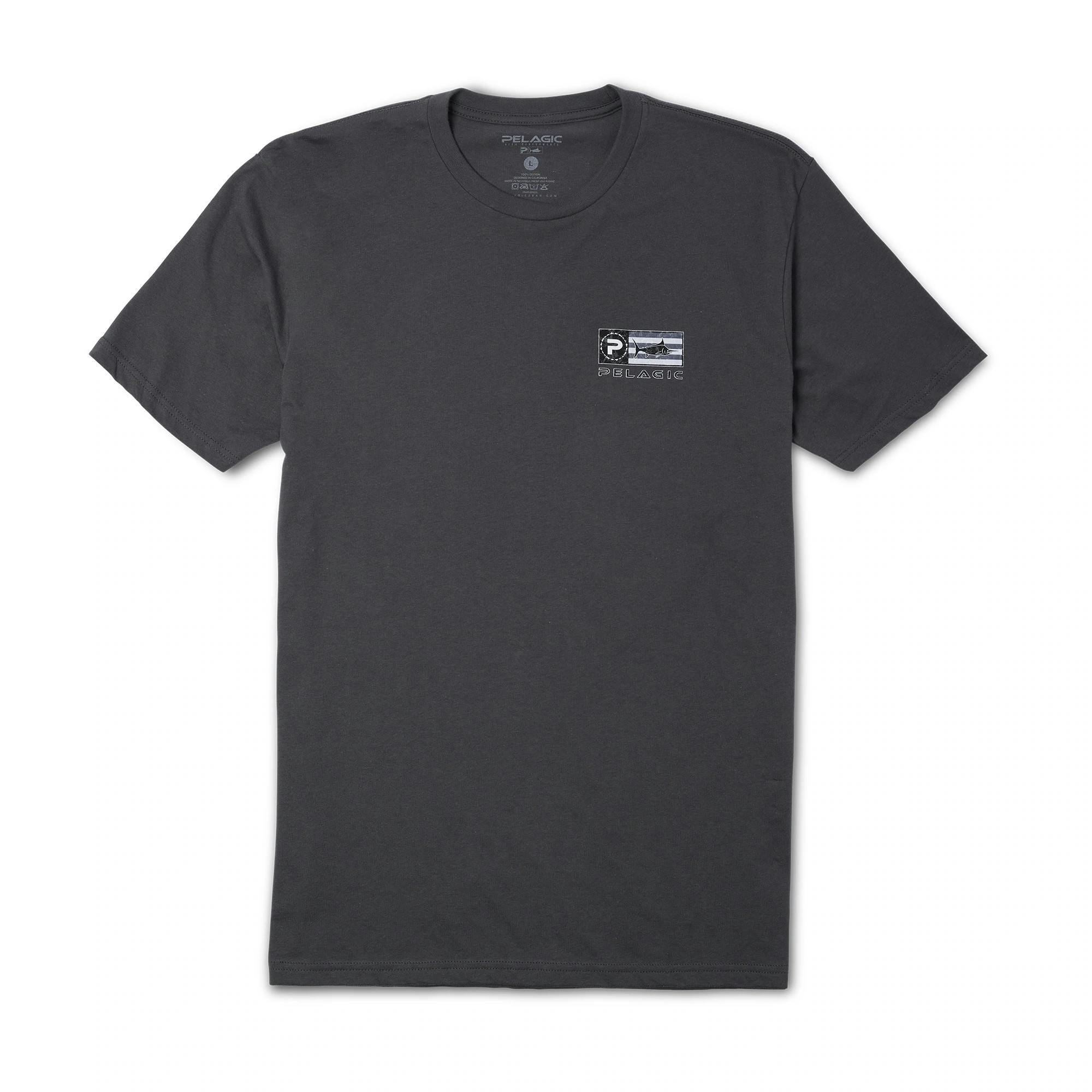 Pelagic Americano Icon Premium Fishing T-Shirt Front - Charcoal