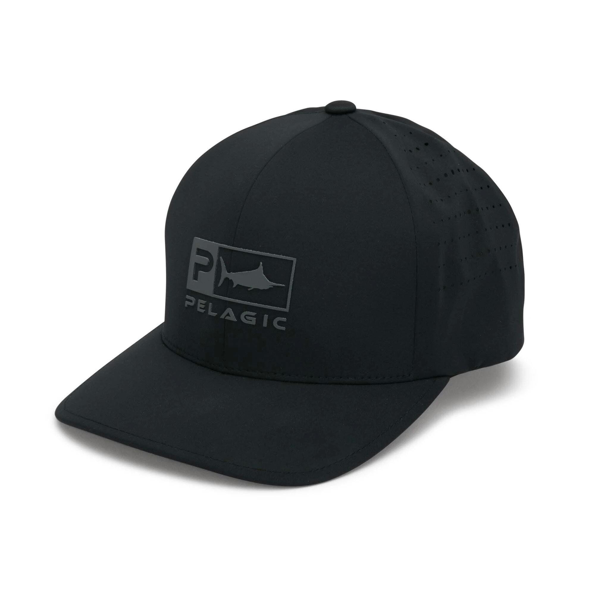 Pelagic Flexfit Delta Icon Fishing Hat Angle - Black
