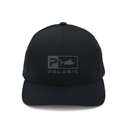 Pelagic Flexfit Delta Icon Fishing Hat Front - Black Thumbnail}