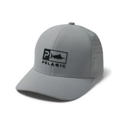 Pelagic Flexfit Delta Icon Fishing Hat Angle - Light Gray Thumbnail}