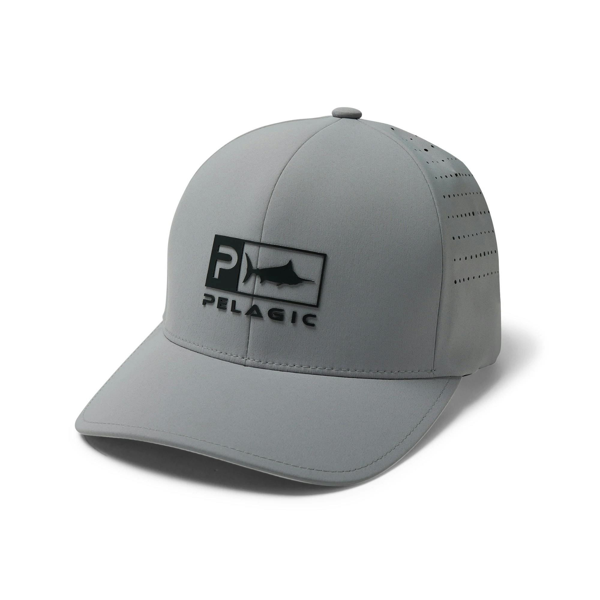 Pelagic Flexfit Delta Icon Fishing Hat Angle - Light Gray