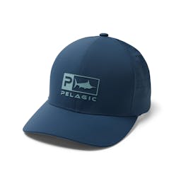 Pelagic Flexfit Delta Icon Fishing Hat Angle - Smokey Blue Thumbnail}