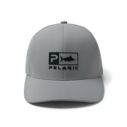 Pelagic Flexfit Delta Icon Fishing Hat Front - Light Gray Thumbnail}