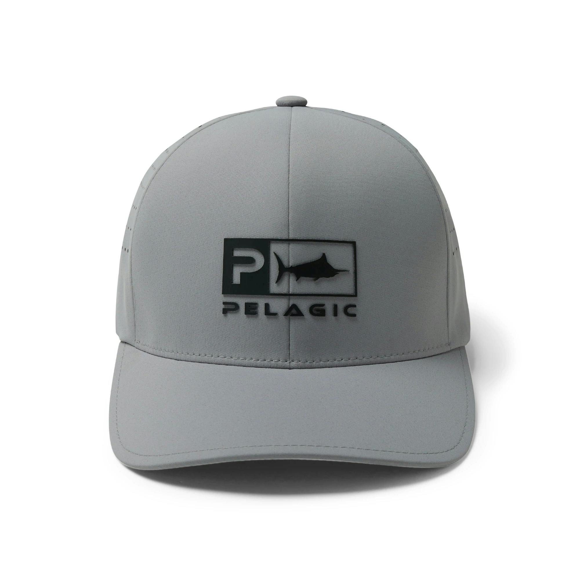 Pelagic Flexfit Delta Icon Fishing Hat Front - Light Gray