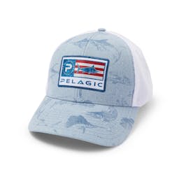 Pelagic Offshore Trucker Hat - DeepSea Americamo Blue Wet View Thumbnail}