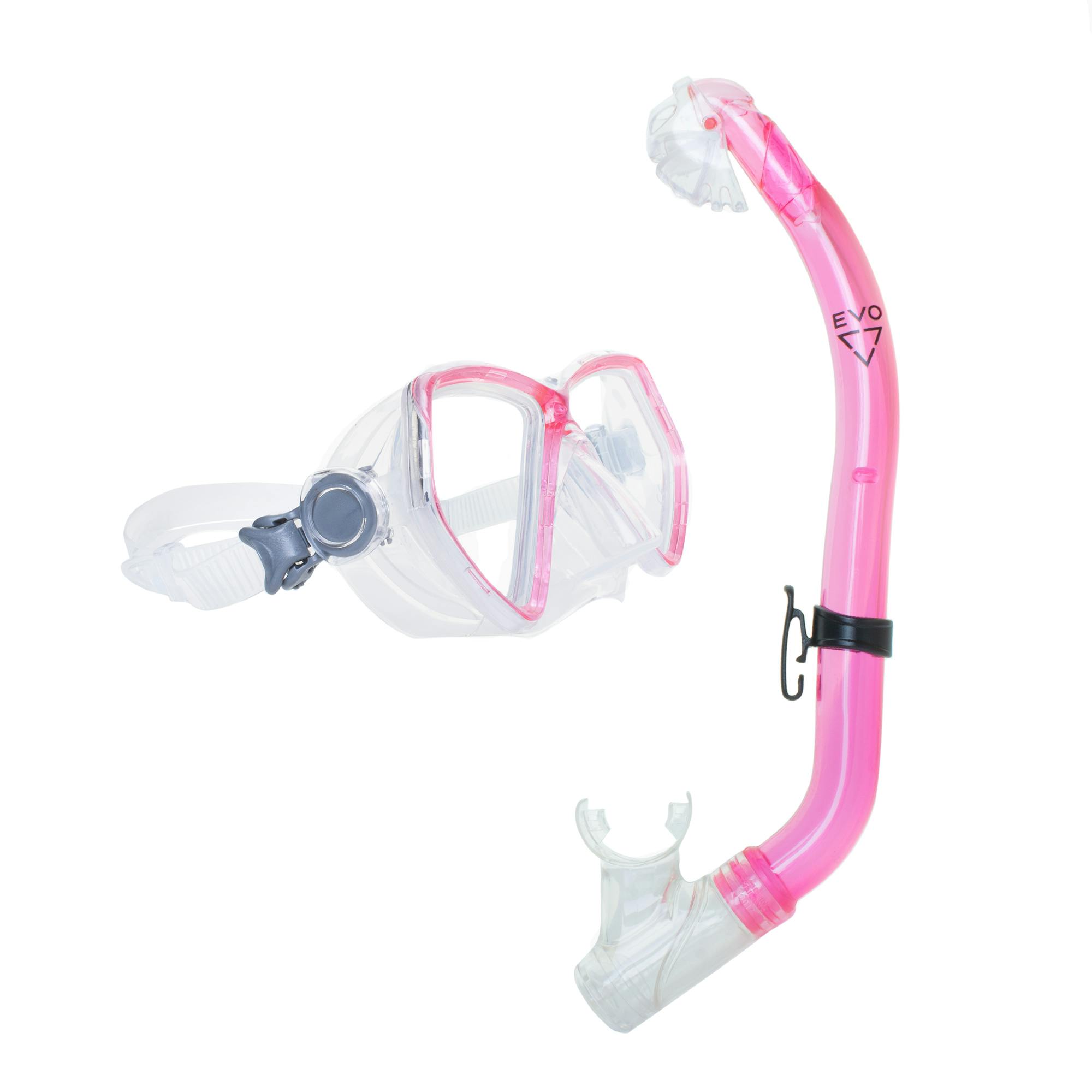 EVO Junior Dry Snorkel and Dual Lens Mask Combo - Pink
