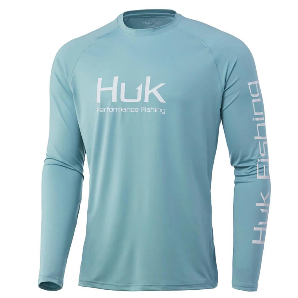 Huk Pursuit Vented Long Sleeve Performance Shirt Front - Porcelain Blue