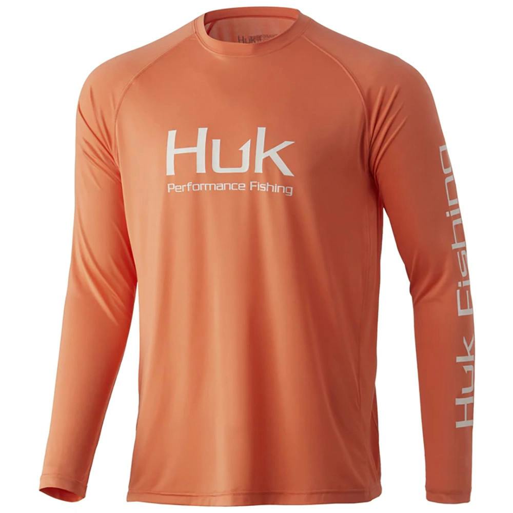 Huk Pursuit Vented Long Sleeve Performance Shirt Front - Fresh Salmon