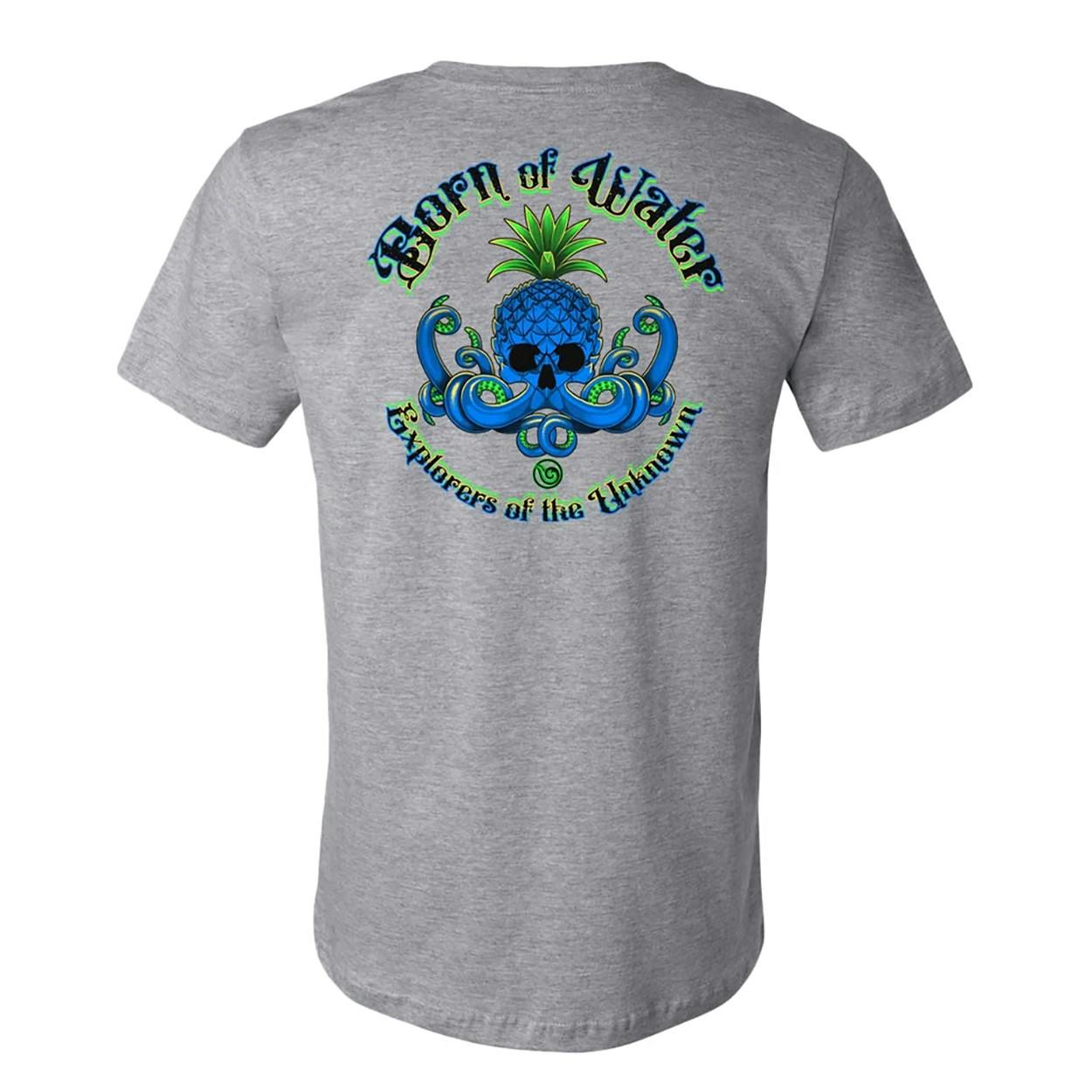 Born of Water Pineapple Octopus Skull T-Shirt Back- Heather Gray