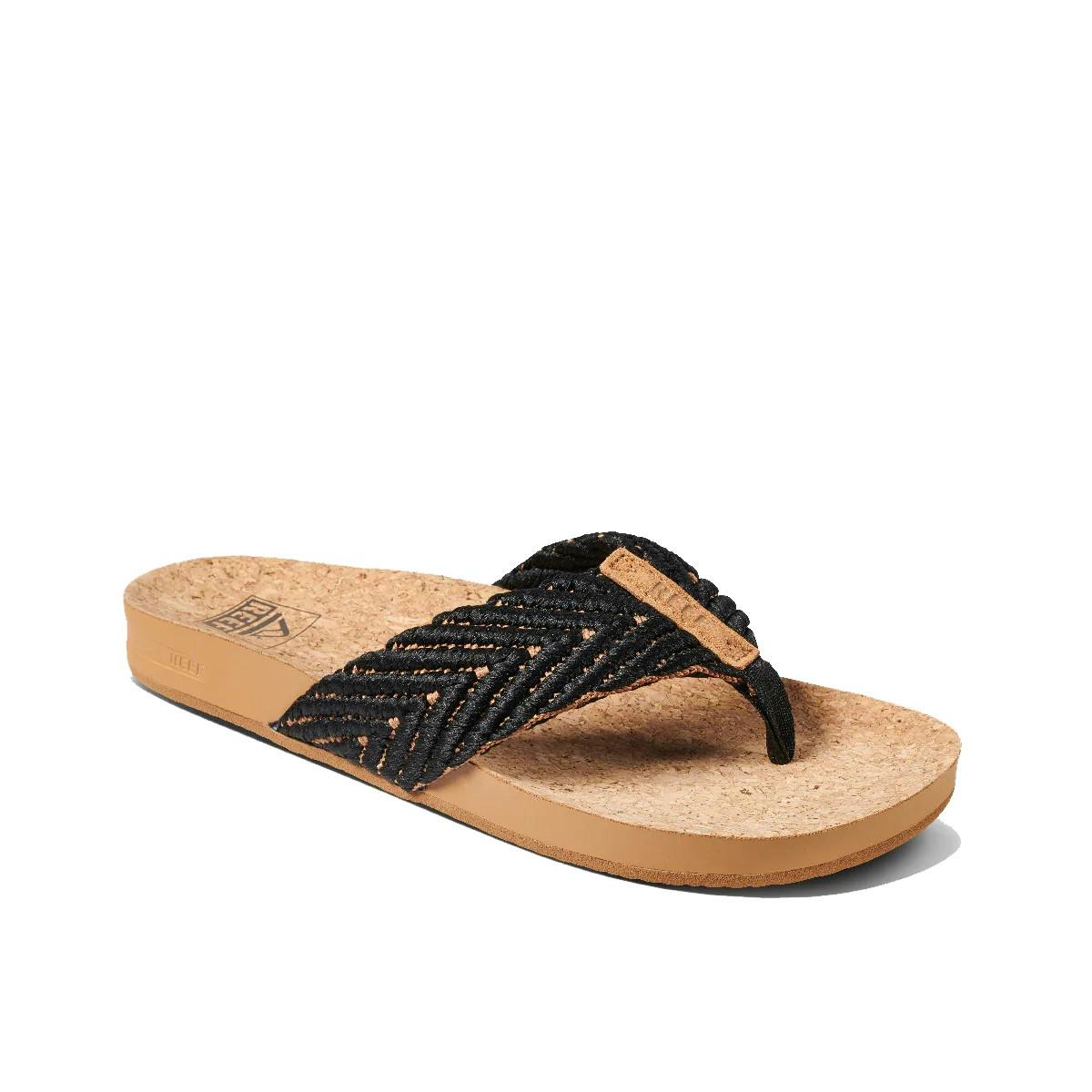 REEF Cushion Strand Sandals Angle - Black/Natural