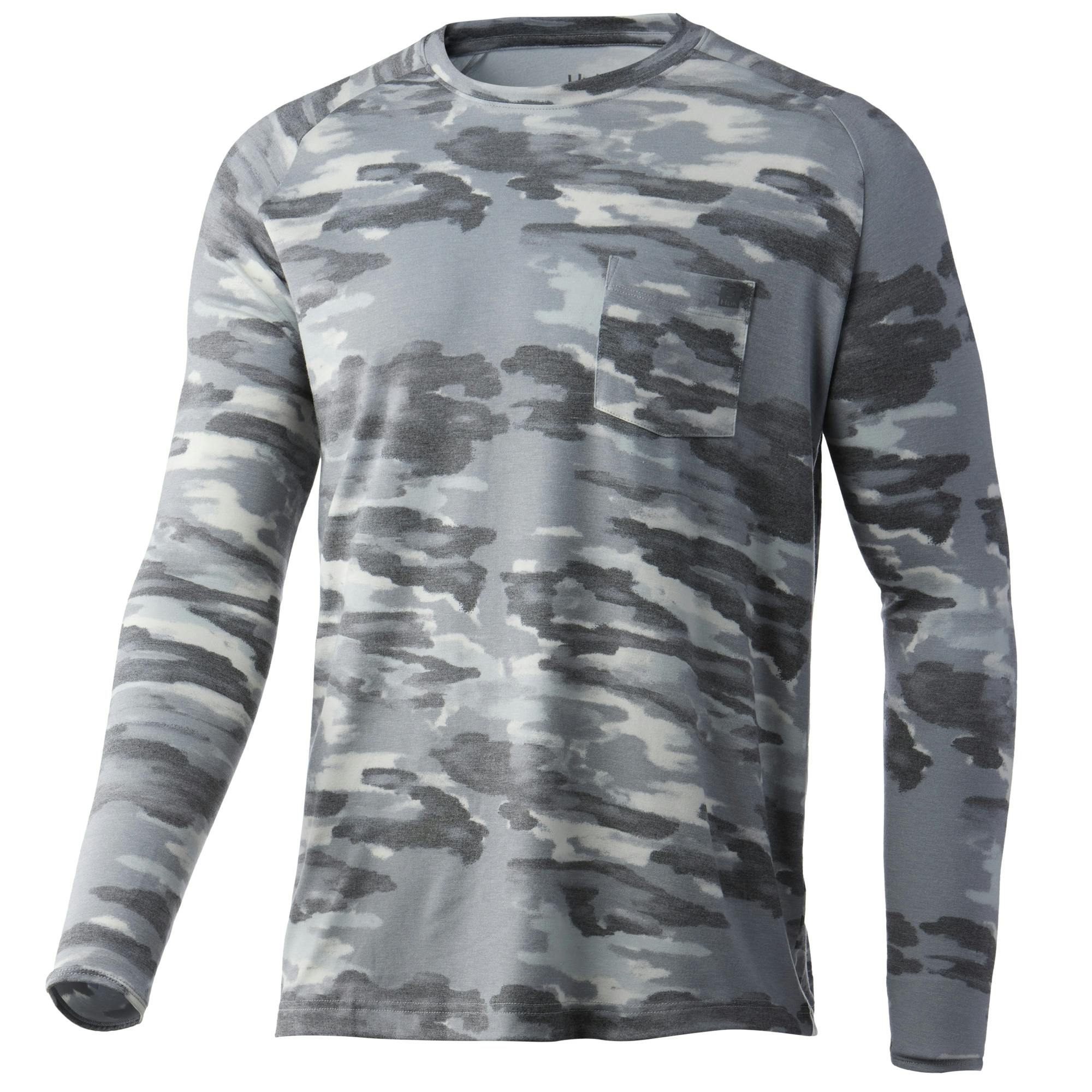 Huk Waypoint Edisto Performance Long Sleeve Shirt Front - Overcast Grey