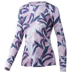 Huk Tall Leaves Pursuit Long Sleeve Performance Shirt (Women's) Front - Barely Pink Thumbnail}
