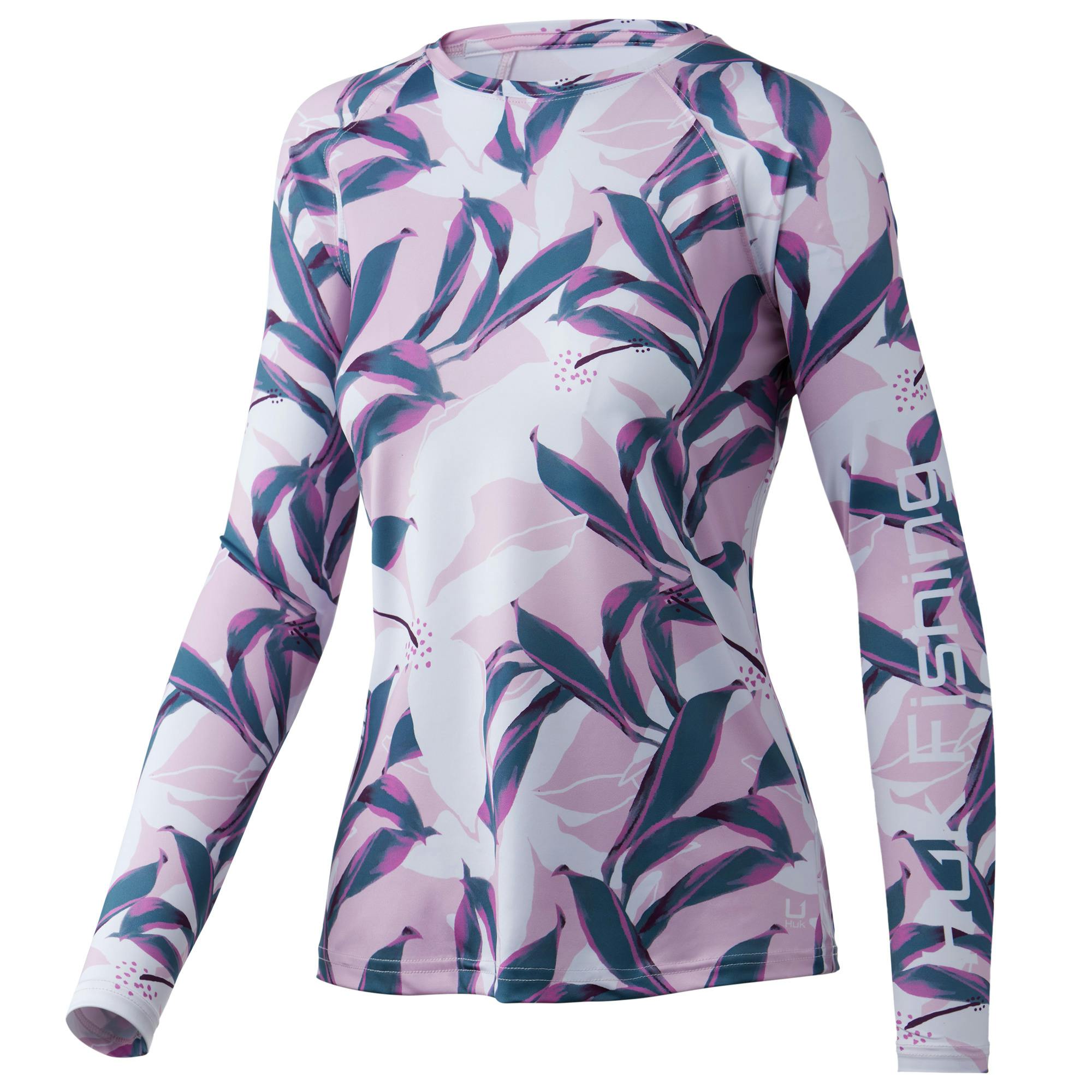 Huk Tall Leaves Pursuit Long Sleeve Performance Shirt (Women's) Front - Barely Pink