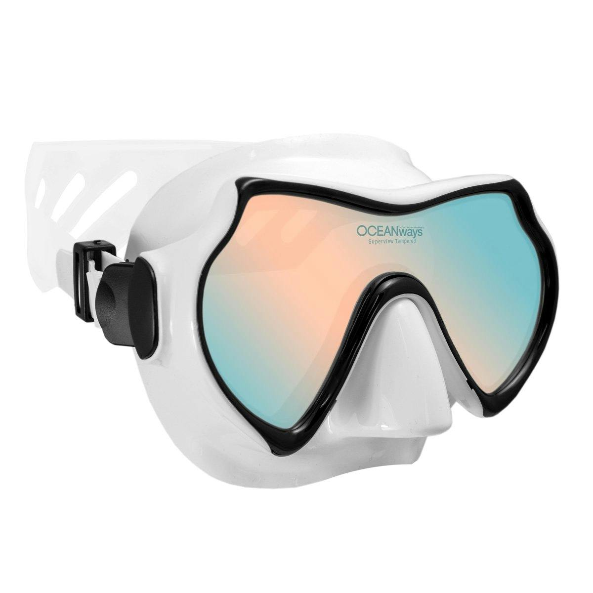 Oceanways SuperView HD Dive Mask, Single Lens Side Angle - White