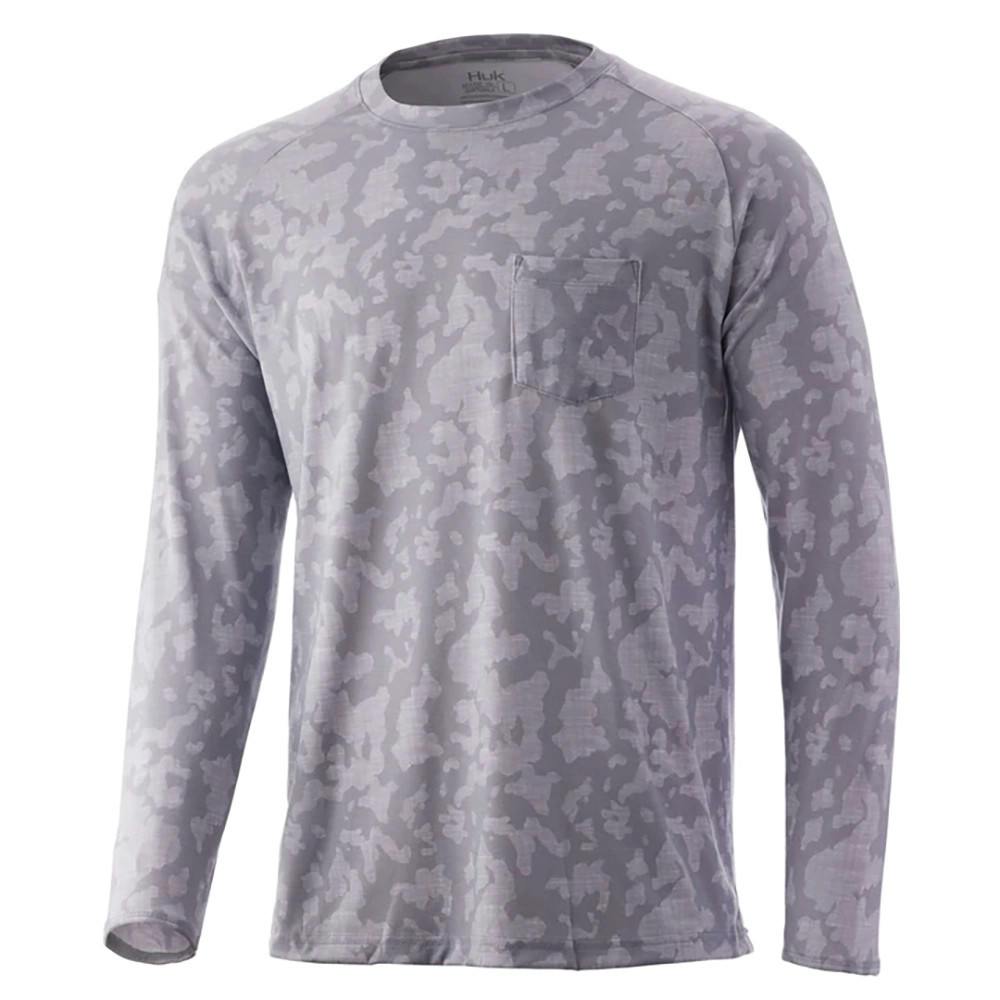 Huk Waypoint Running Lakes Long Sleeve Performance Shirt Front - Overcast Grey