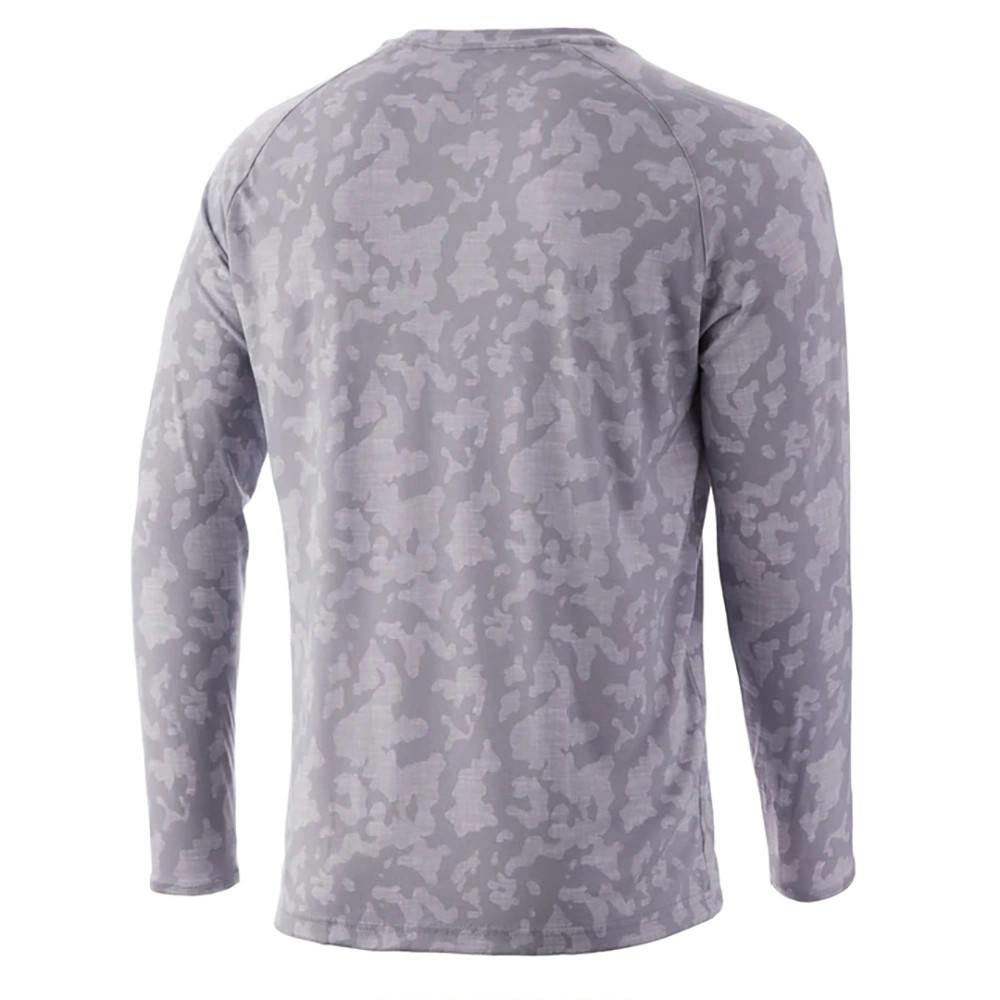 Huk Waypoint Running Lakes Long Sleeve Performance Shirt Back - Overcast Grey