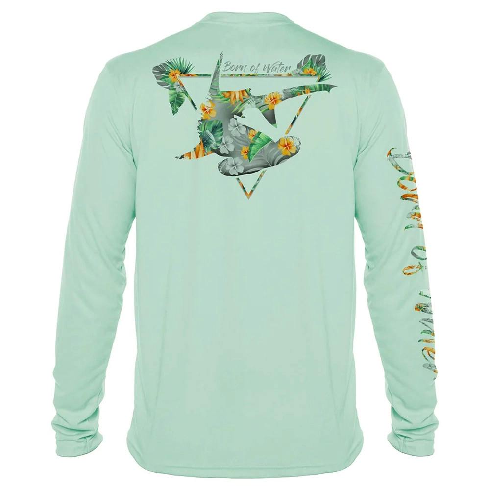 Born of Water Tropical Hammerhead Shark Long Sleeve Performance Shirt (Men's) - Seagreen