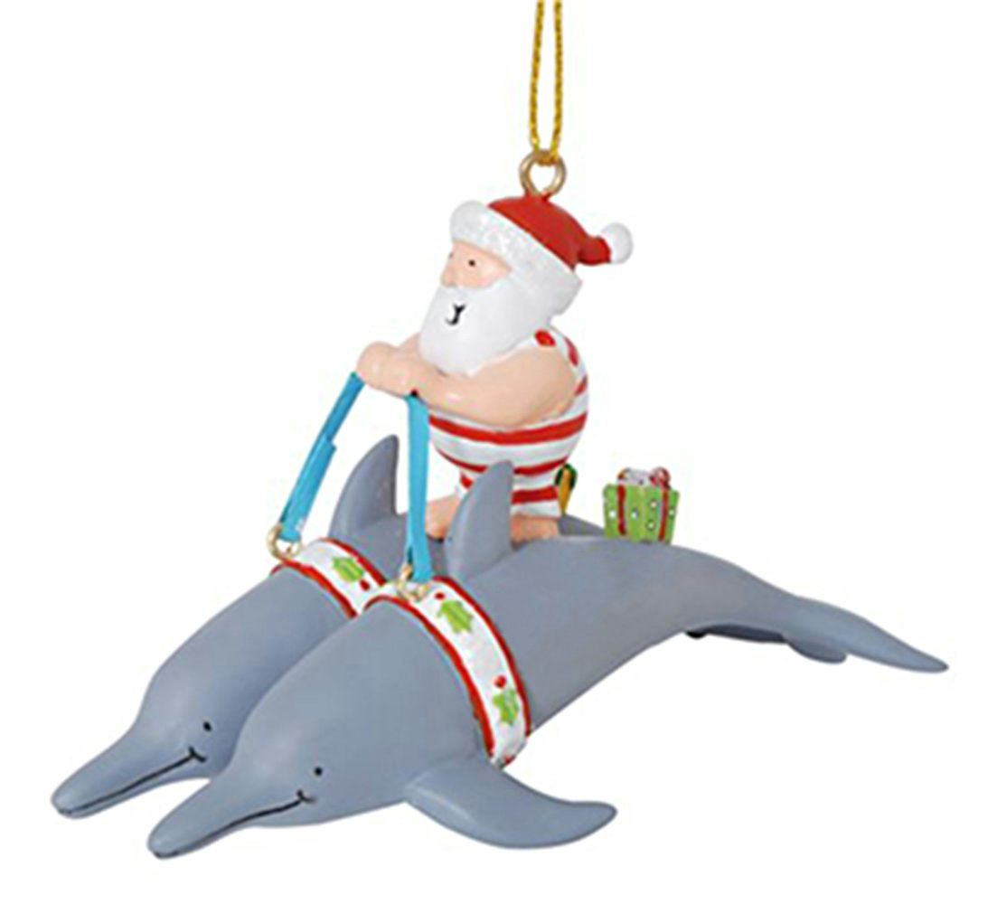 Cape Shore Dolphins Pulling Santa Resin Ornament