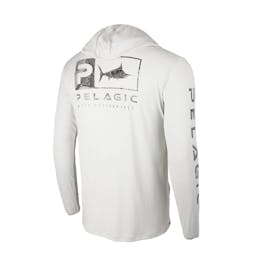 Pelagic Defcon Icon Hooded Fishing Shirt (Men's) Back - Light Grey Thumbnail}