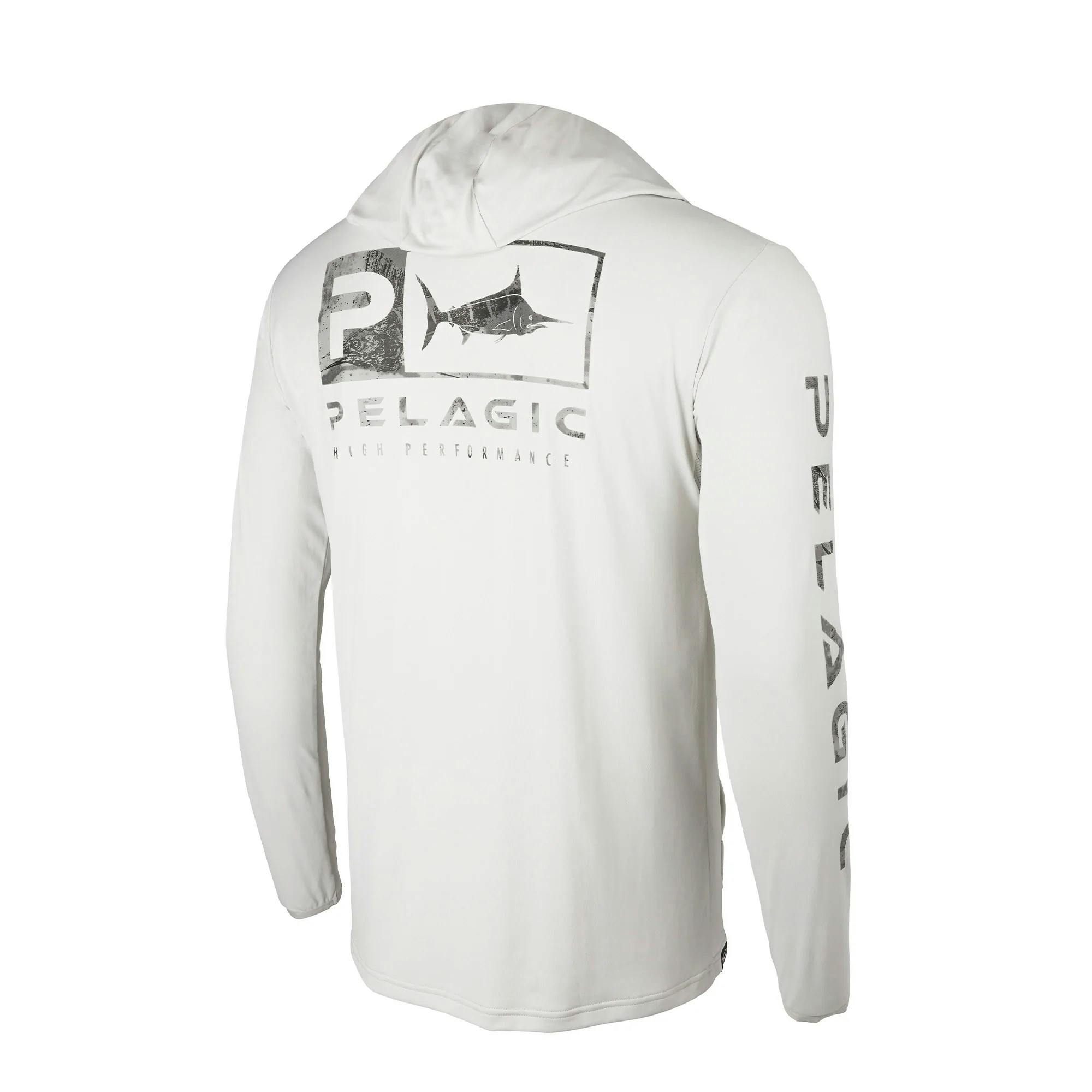 Pelagic Defcon Icon Hooded Fishing Shirt (Men's) Back - Light Grey