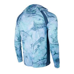 Pelagic Vaportek Hooded Fishing Shirt (Men’s) Back - Blue Thumbnail}