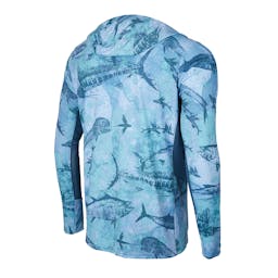 Pelagic Exo-Tech Hooded Fishing Shirt (Men's) Back - Blue Thumbnail}