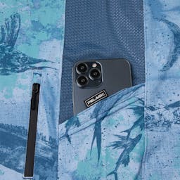 Pelagic Exo-Tech Hooded Fishing Shirt (Men's) Pocket- Blue Thumbnail}