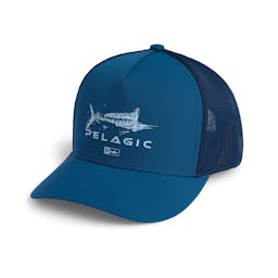 Pelagic Echo Gyotaku Performance Trucker Hat - Smokey Blue Left View Thumbnail}