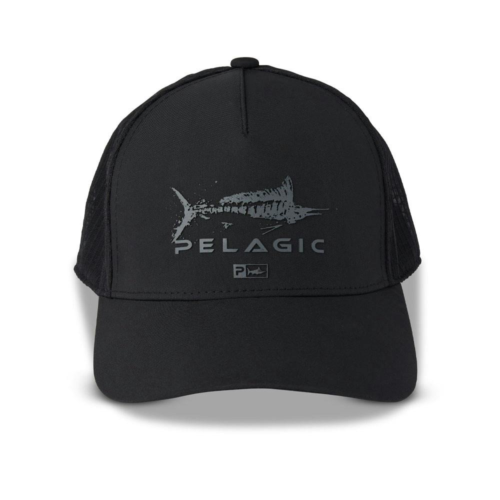 Pelagic Echo Gyotaku Performance Trucker Hat - Black Front View