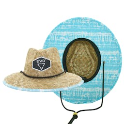 EVO Straw Lifeguard Hat - Rize Light Blue - Keys (Women's) Front and Bottom View Thumbnail}