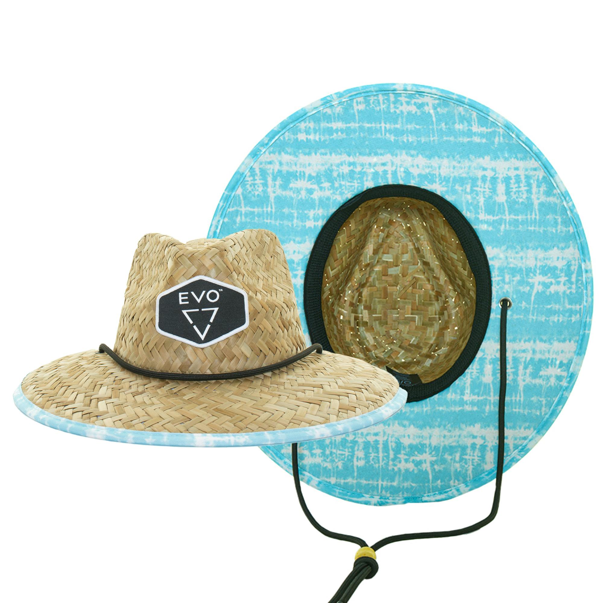 EVO Straw Lifeguard Hat - Rize Light Blue - Keys (Women's) Front and Bottom View