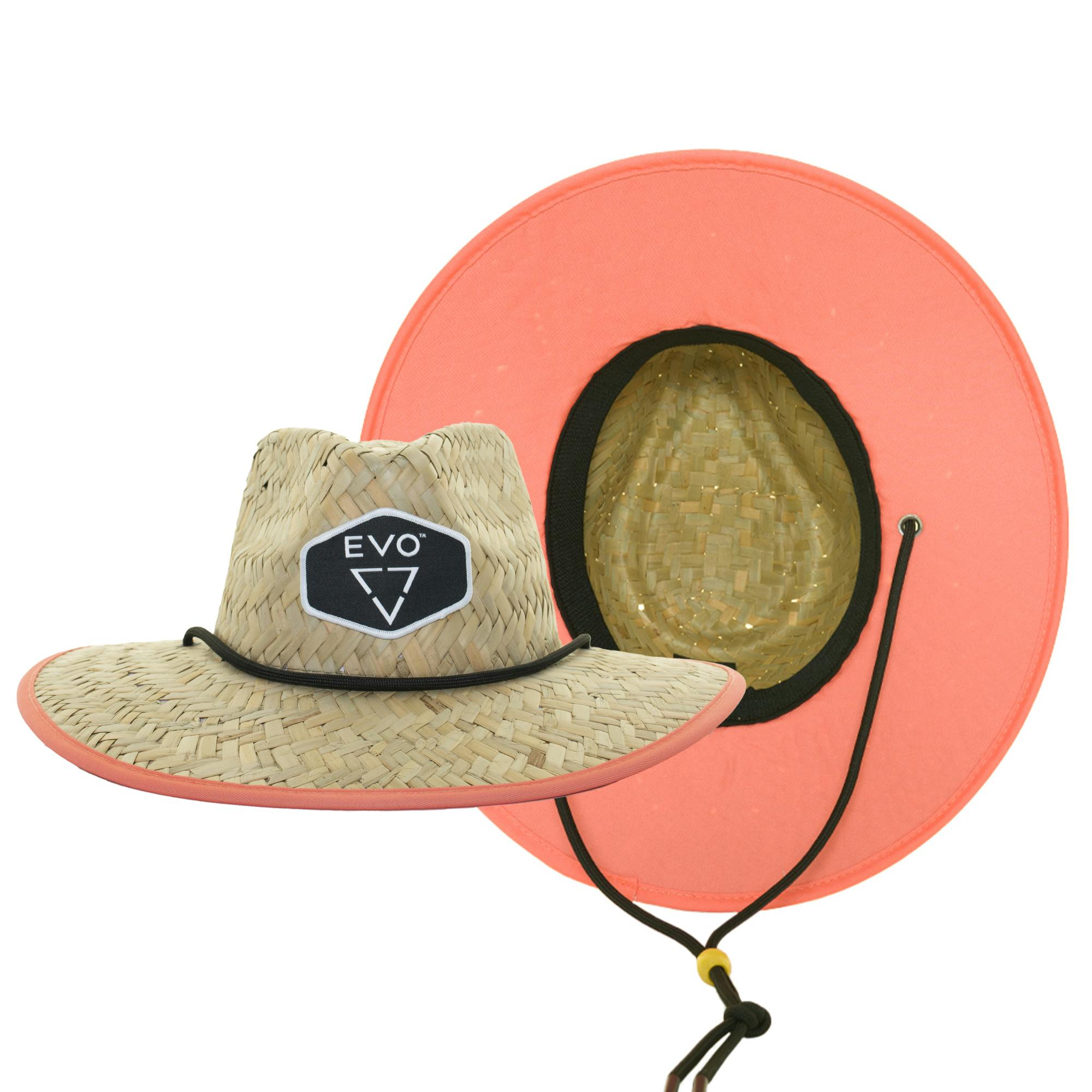 EVO Straw Lifeguard Hat - Jetty Coral (Women's) Front and Bottom View