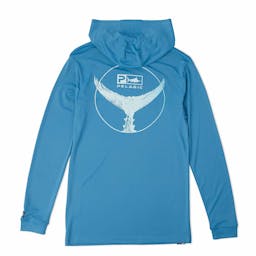 Pelagic Aquatek Tails Up Hooded Long Sleeve Performance Shirt - Ocean - Back Thumbnail}