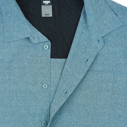 Psycho Tuna Lake Erie Technical Woven Short Sleeve Button Up Shirt -Details - Deep Teal Thumbnail}