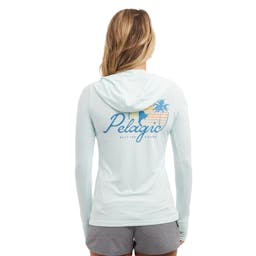 Pelagic Aquatek Sunset Sails Hooded Long Sleeve Performance Shirt (Women’s) -Back Thumbnail}
